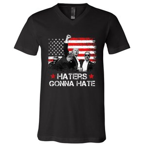 Trump 2024 Flag Haters Gonna Hate Pennsylvania Rally Trump V-Neck T-Shirt