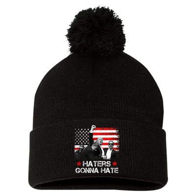 Trump 2024 Flag Haters Gonna Hate Pennsylvania Rally Trump Pom Pom 12in Knit Beanie