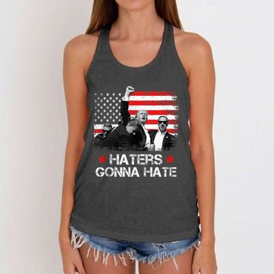 Trump 2024 Flag Haters Gonna Hate Pennsylvania Rally Trump Women's Knotted Racerback Tank