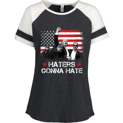 Trump 2024 Flag Haters Gonna Hate Pennsylvania Rally Trump Enza Ladies Jersey Colorblock Tee