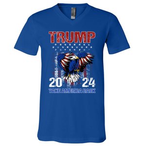 Trump 2024 Flag Take America Back Trump 2024 Gift V-Neck T-Shirt