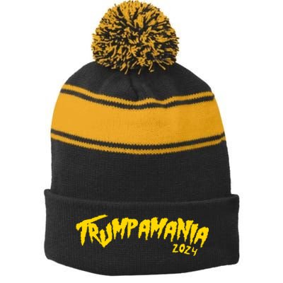 Trumpamania 2024 Funny Pro Donald Trump Stripe Pom Pom Beanie