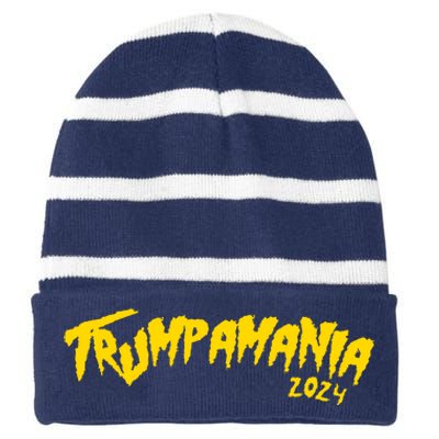 Trumpamania 2024 Funny Pro Donald Trump Striped Beanie with Solid Band