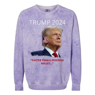 Trump 2024 Faster Than A Speeding Bullet Patriotic Graphic Colorblast Crewneck Sweatshirt