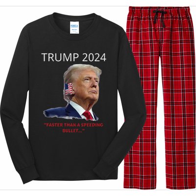 Trump 2024 Faster Than A Speeding Bullet Patriotic Graphic Long Sleeve Pajama Set