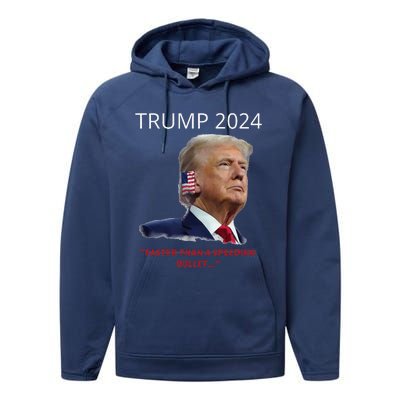 Trump 2024 Faster Than A Speeding Bullet Patriotic Graphic Performance Fleece Hoodie