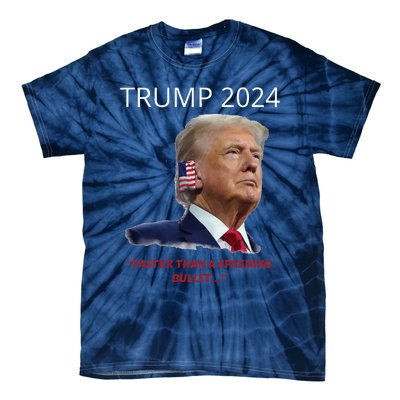 Trump 2024 Faster Than A Speeding Bullet Patriotic Graphic Tie-Dye T-Shirt