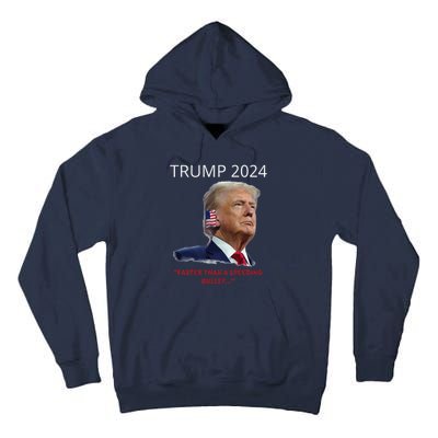 Trump 2024 Faster Than A Speeding Bullet Patriotic Graphic Tall Hoodie