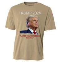 Trump 2024 Faster Than A Speeding Bullet Patriotic Graphic Cooling Performance Crew T-Shirt