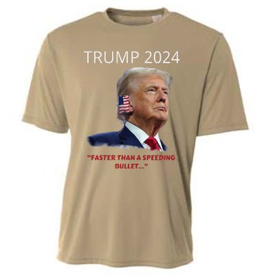 Trump 2024 Faster Than A Speeding Bullet Patriotic Graphic Cooling Performance Crew T-Shirt