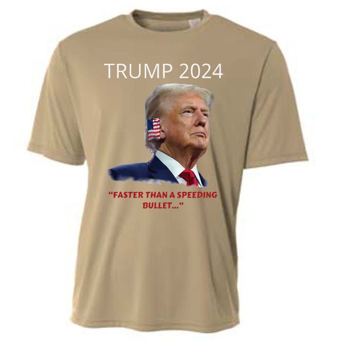 Trump 2024 Faster Than A Speeding Bullet Patriotic Graphic Cooling Performance Crew T-Shirt