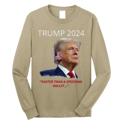 Trump 2024 Faster Than A Speeding Bullet Patriotic Graphic Long Sleeve Shirt