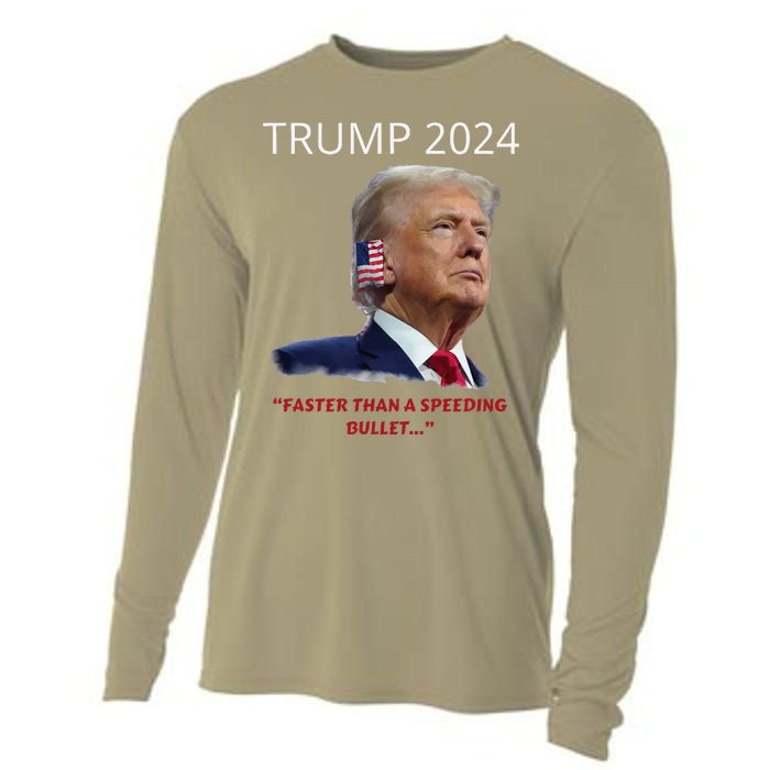 Trump 2024 Faster Than A Speeding Bullet Patriotic Graphic Cooling Performance Long Sleeve Crew