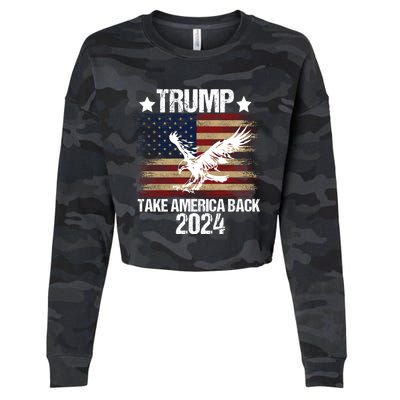 Trump 2024 Flag Take America Back Men Women Trump 2024 Cropped Pullover Crew