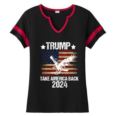 Trump 2024 Flag Take America Back Men Women Trump 2024 Ladies Halftime Notch Neck Tee