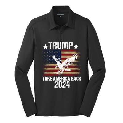 Trump 2024 Flag Take America Back Men Women Trump 2024 Silk Touch Performance Long Sleeve Polo