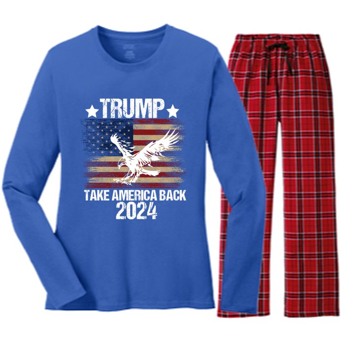 Trump 2024 Flag Take America Back Men Women Trump 2024 Women's Long Sleeve Flannel Pajama Set 