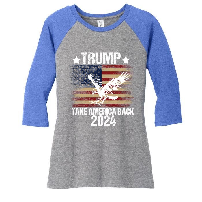 Trump 2024 Flag Take America Back Men Women Trump 2024 Women's Tri-Blend 3/4-Sleeve Raglan Shirt