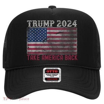 Trump 2024 Front And Back High Crown Mesh Back Trucker Hat