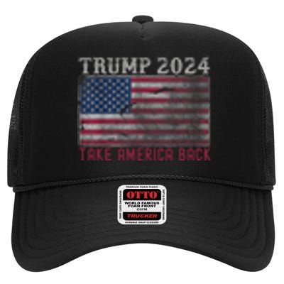 Trump 2024 Front And Back High Crown Mesh Back Trucker Hat