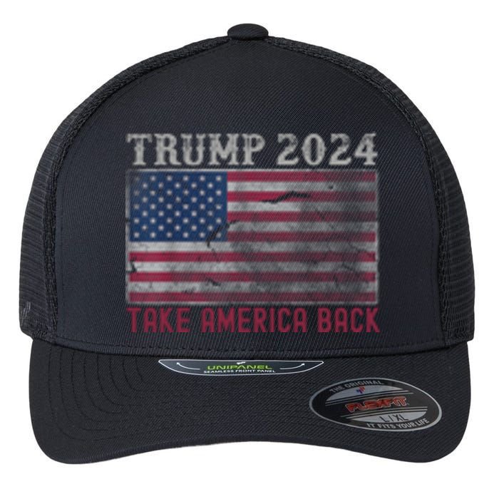 Trump 2024 Front And Back Flexfit Unipanel Trucker Cap