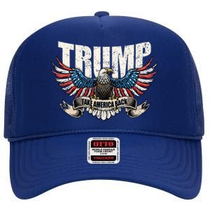 Trump 2024 Flag Take America Back Donald Trump  High Crown Mesh Back Trucker Hat