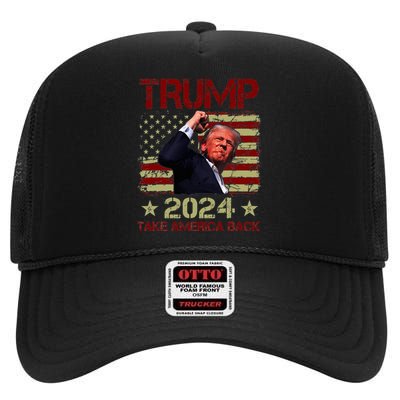 Trump 2024 Fist Pump Trump Survives Rally High Crown Mesh Back Trucker Hat