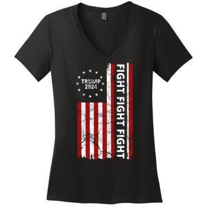 Trump 2024 Fight Fight Fight Usa Flag Women's V-Neck T-Shirt