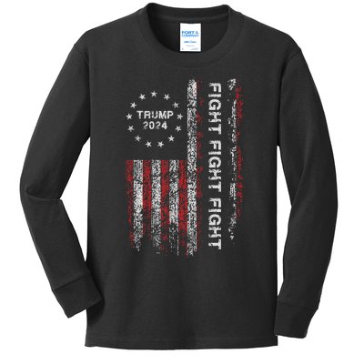 Trump 2024 Fight President Election Bold Design Kids Long Sleeve Shirt