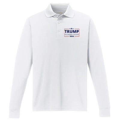 Trump 2024 Fix America Again Performance Long Sleeve Polo