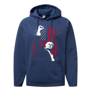 Trump 2024 Fist Fight For America Usa Flag Performance Fleece Hoodie