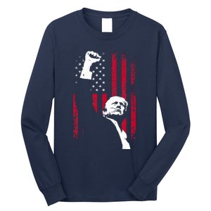 Trump 2024 Fist Fight For America Usa Flag Long Sleeve Shirt