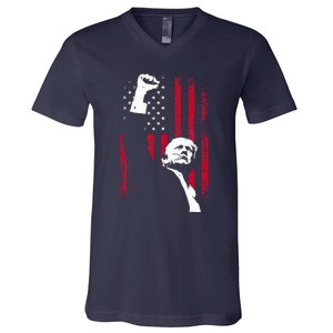 Trump 2024 Fist Fight For America Usa Flag V-Neck T-Shirt