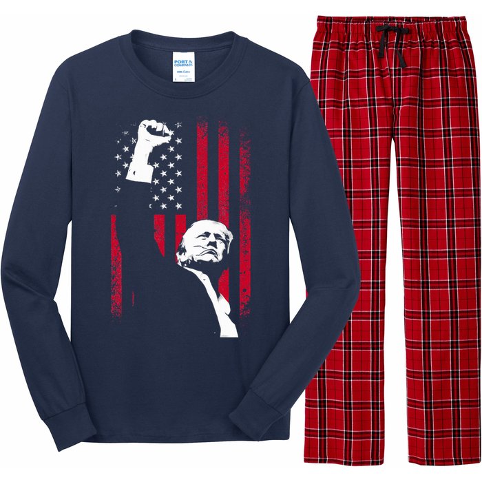 Trump 2024 Fist Fight For America Usa Flag Long Sleeve Pajama Set