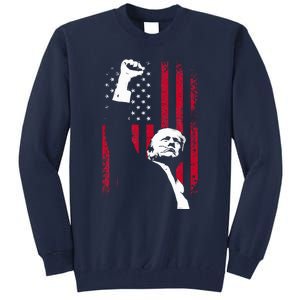 Trump 2024 Fist Fight For America Usa Flag Tall Sweatshirt