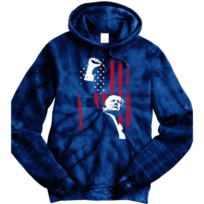 Trump 2024 Fist Fight For America Usa Flag Tie Dye Hoodie