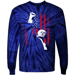 Trump 2024 Fist Fight For America Usa Flag Tie-Dye Long Sleeve Shirt