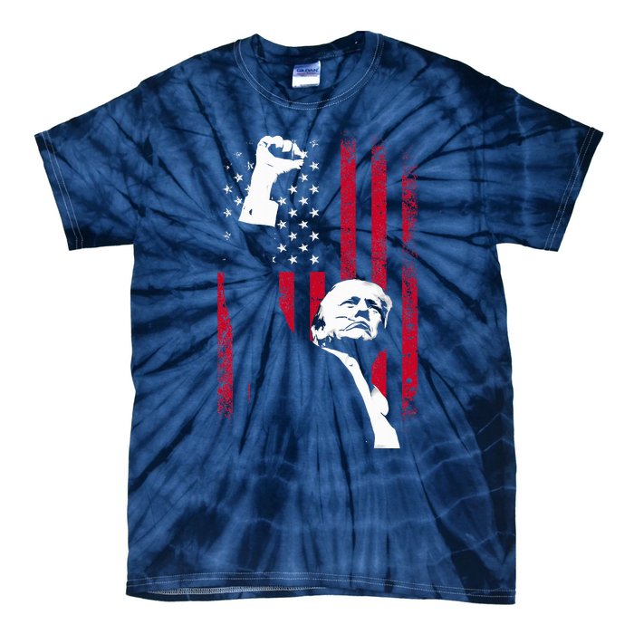 Trump 2024 Fist Fight For America Usa Flag Tie-Dye T-Shirt