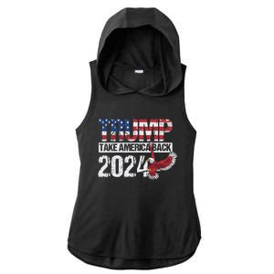 Trump 2024 Flag Take America Back Ladies PosiCharge Tri-Blend Wicking Draft Hoodie Tank