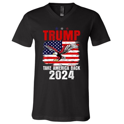 Trump 2024 Flag Take America Back Trump 2024 V-Neck T-Shirt