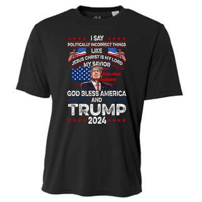 Trump 2024 Funny God Bless America Jesus Christ Is My Lord Cooling Performance Crew T-Shirt