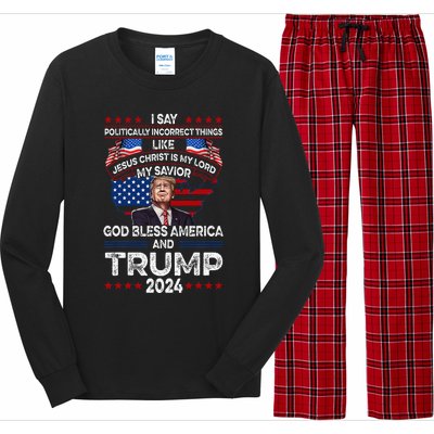 Trump 2024 Funny God Bless America Jesus Christ Is My Lord Long Sleeve Pajama Set