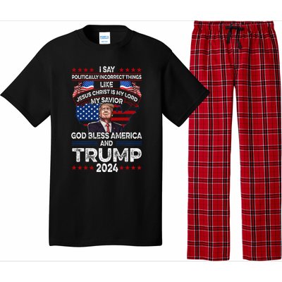 Trump 2024 Funny God Bless America Jesus Christ Is My Lord Pajama Set