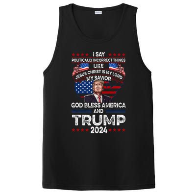 Trump 2024 Funny God Bless America Jesus Christ Is My Lord PosiCharge Competitor Tank