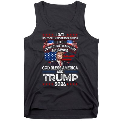 Trump 2024 Funny God Bless America Jesus Christ Is My Lord Tank Top