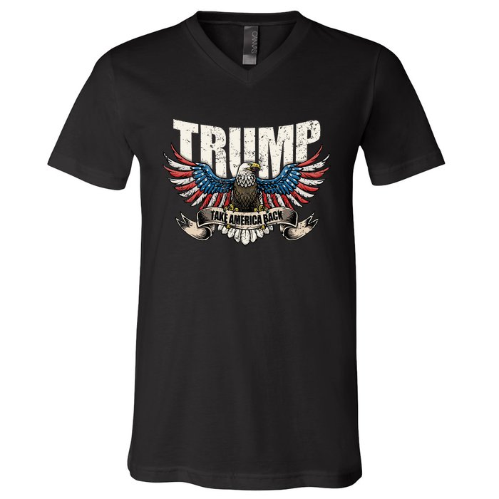 Trump 2024 Flag Take America Back V-Neck T-Shirt