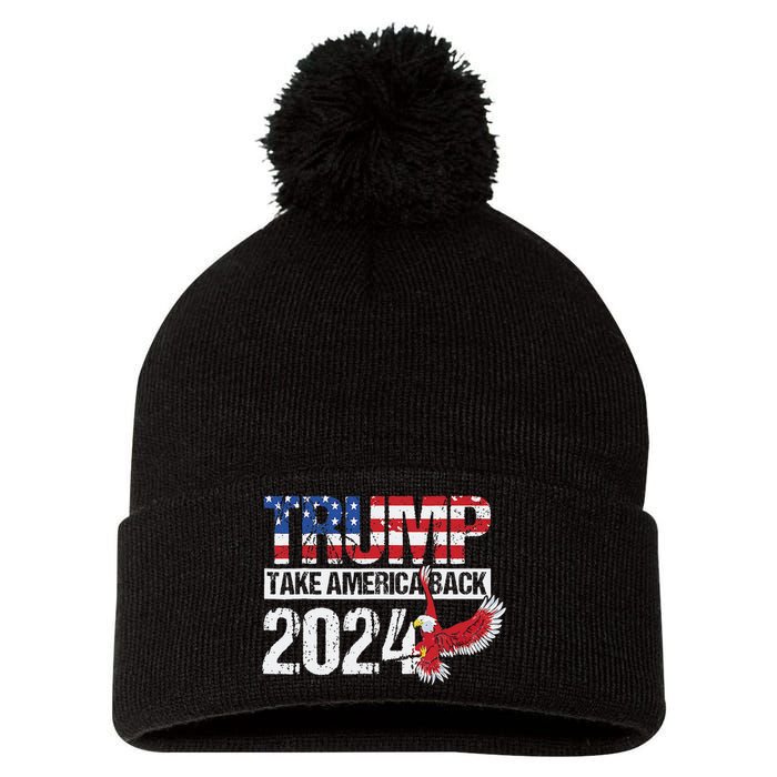 Trump 2024 Flag Take America Back 4th Of July Trump 2024 Pom Pom 12in Knit Beanie