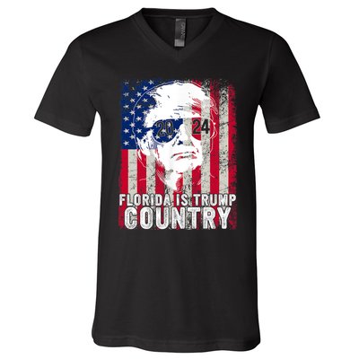 Trump 2024 Florida Trump Country American Flag Election V-Neck T-Shirt