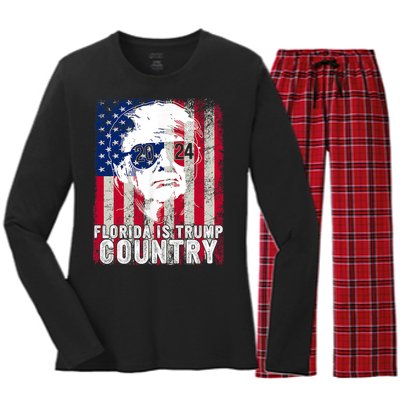 Trump 2024 Florida Trump Country American Flag Election Women's Long Sleeve Flannel Pajama Set 