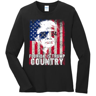 Trump 2024 Florida Trump Country American Flag Election Ladies Long Sleeve Shirt